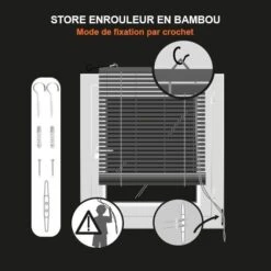 Store Enrouleur à Baguettes (90 X 180 Cm) Bambou Naturel -Eminza 24299 2