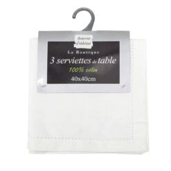 Lot De 3 Serviettes Coton Charline Blanc -Eminza 3 serviettes de table 40 x 40 cm coton uni charline blanc 107090 1627389120