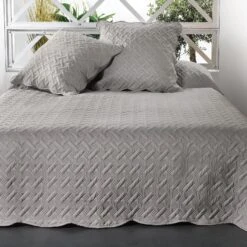 Couvre-lit Et Taies D'oreiller (230 X 250 Cm) Californie Gris Clair