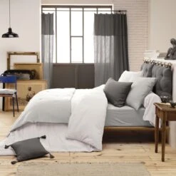 Edredon Gaze De Coton (150 X 150 Cm) Gaïa Gris Nuage -Eminza 91789 1613125938