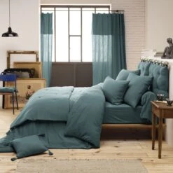 Edredon Gaze De Coton (150 X 150 Cm) Gaïa Bleu Canard 2 Edredon Gaze De Coton (150 X 150 Cm) Gaïa Bleu Canard -Eminza 91798 1605537813