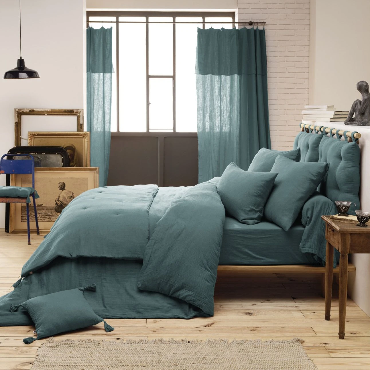 Edredon gaze de coton (150 x 150 cm) Gaïa Bleu canard Edredon Gaze De Coton (150 X 150 Cm) Gaïa Bleu Canard -Eminza 91798 1605537813