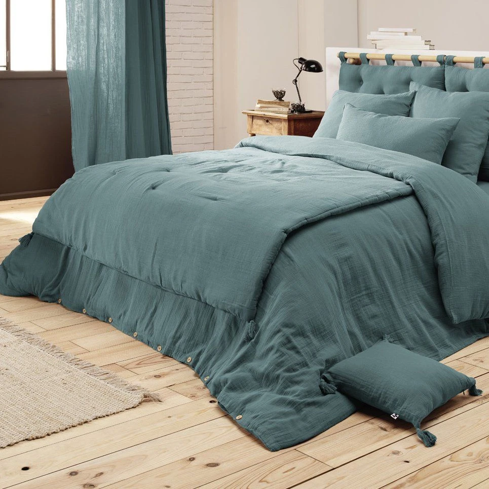 Edredon gaze de coton (150 x 150 cm) Gaïa Bleu canard Edredon Gaze De Coton (150 X 150 Cm) Gaïa Bleu Canard -Eminza 91798 1605537858