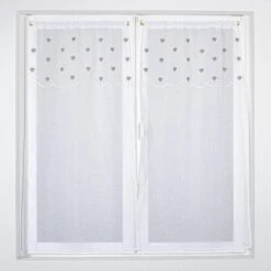 Paire De Voilages (60 X 90 Cm) Cœurs Beige