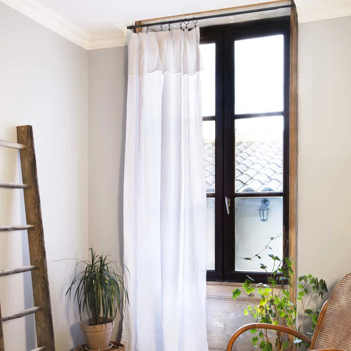 Rideau gaze de coton ajustable (180 x max 300 cm) Gaïa Blanc chantilly Rideau Gaze De Coton Ajustable (180 X Max 300 Cm) Gaïa Blanc Chantilly -Eminza 94780 1610710267