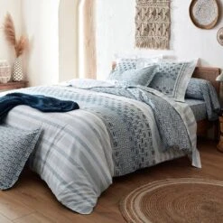 Taie D'oreiller Carrée Coton Diego Bleue -Eminza 99170 1620647527