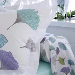 Taie D'oreiller Carrée Percale De Coton Ginkgo Bleue