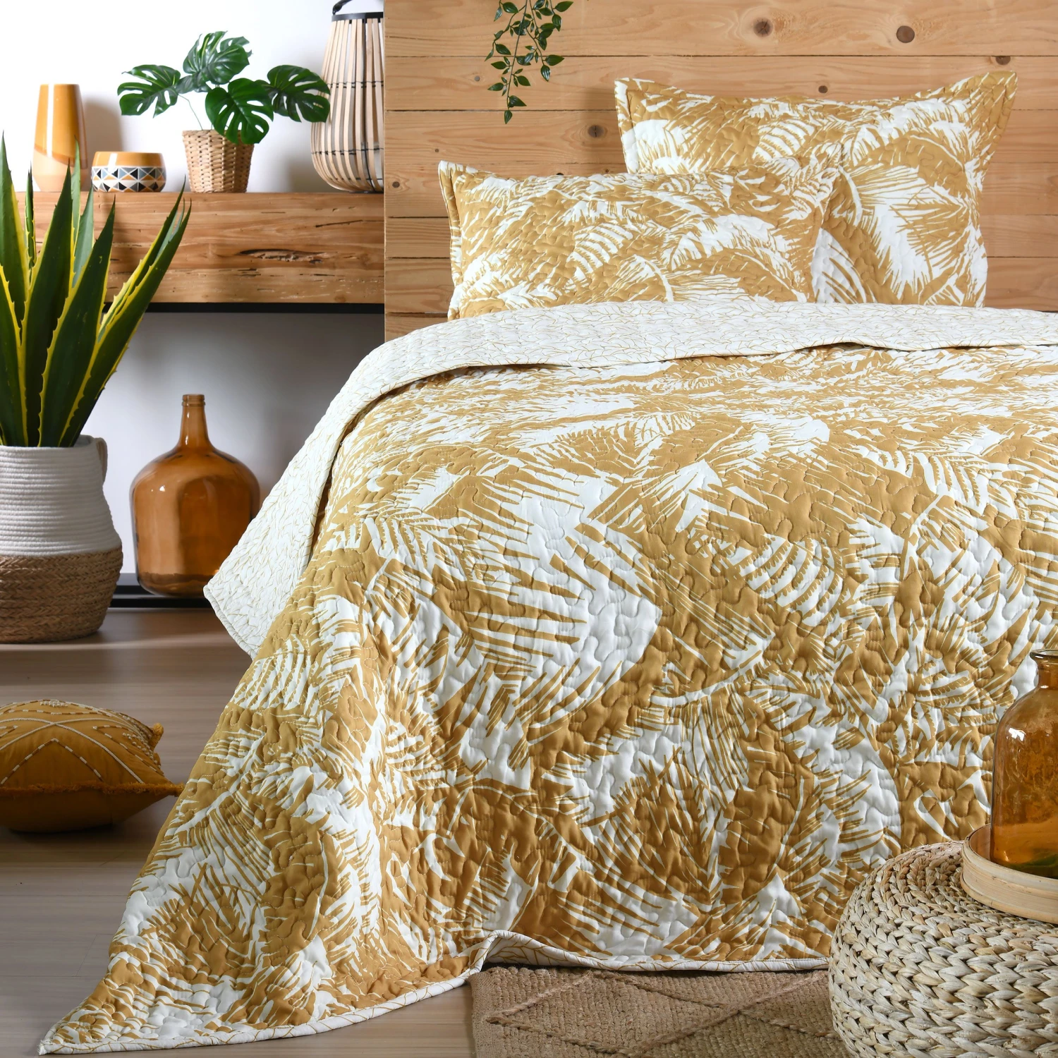 Couvre-lit et taies d'oreiller (260 x 240 cm) Bamako Jaune moutarde Couvre-lit Et Taies D'oreiller (260 X 240 Cm) Bamako Jaune Moutarde -Eminza bamako boutis 260x240 2taies moutarde 125169 1672996351