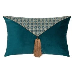 Coussin Rectangulaire Velours (58 Cm) Pampille Bleu émeraude