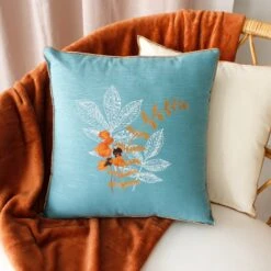 Coussin Carré (40 Cm) Vegetalis Motif Bleu Lagon