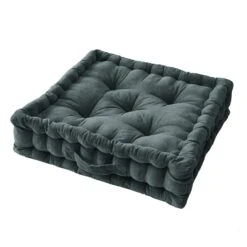 Coussin De Sol Velours De Coton (50 Cm) César Gris Ardoise