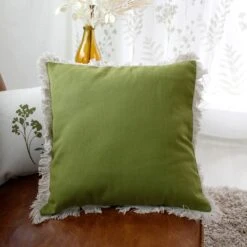 Coussin Carré Coton (40 Cm) Herbier Uni Vert Olive
