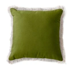 Coussin Carré Coton (40 Cm) Herbier Uni Vert Olive -Eminza coussin herbier dhoussable en coton avec franges fermeture par zip 40x40 cm vert olive 127251 1675156929