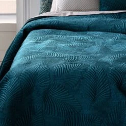 Couvre-lit (260 X 240 Cm) Feuilles Bleu Canard