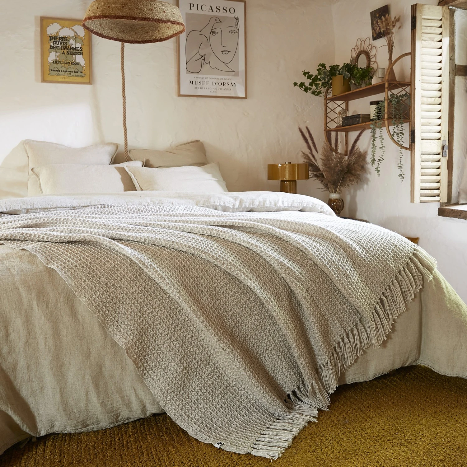 Couvre-lit matière recyclée (240 x 260 cm) Gabin Beige pampa Couvre-lit Matière Recyclée (240 X 260 Cm) Gabin Beige Pampa -Eminza couvre lit franges 240 x 260 cm rpet gabin pampa 131453 1695201225