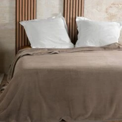 Couvre Lit Velours (240 X 260 Cm) Gaufré Taupe