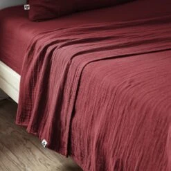 Drap Plat Gaze De Coton (240 Cm) Gaïa Lie De Vin