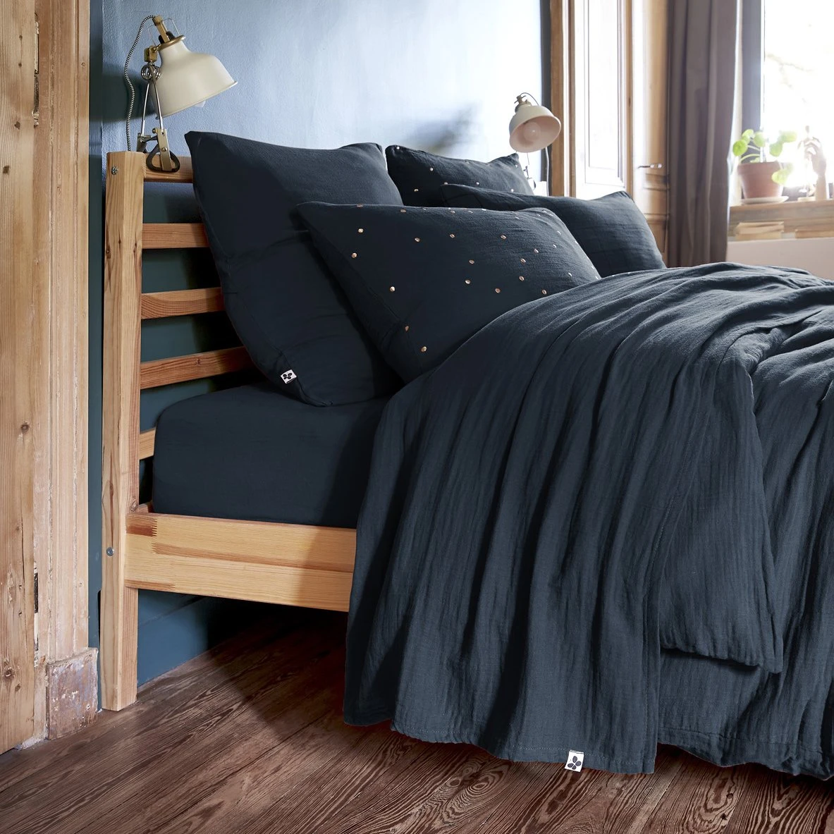 Drap plat gaze de coton (240 cm) Gaïa Bleu nuit Drap Plat Gaze De Coton (240 Cm) Gaïa Bleu Nuit -Eminza drap plat 240 x 300 cm ga a minuit 122161 1665736780