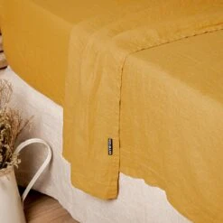 Drap Plat Lin Lavé (240 Cm) Louise Jaune Moutarde