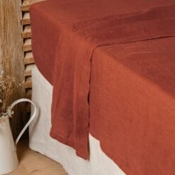 Drap Plat Lin Lavé (240 Cm) Louise Terracotta