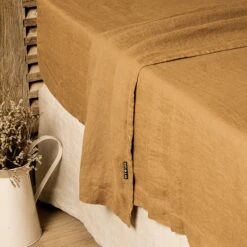 Drap Plat Lin Lavé (270 Cm) Louise Caramel