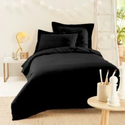 Drap Plat Percale De Coton (180 Cm) Cali Noir -Eminza drap plat point bourdon 180 x 290 cm cali noir 108797 1637918989