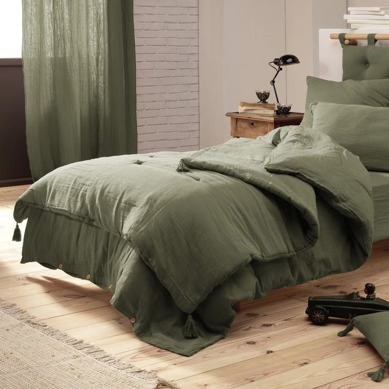 Edredon gaze de coton (150 x 150 cm) Gaïa Vert romarin Edredon Gaze De Coton (150 X 150 Cm) Gaïa Vert Romarin -Eminza edredon gaze de coton 150 x 150 cm ga a vert romarin 109487 1638781258