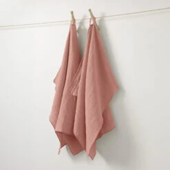 Lot De 2 Essuie-mains Gaze De Coton (70 Cm) Gaïa Rose Pêche -Eminza gaia emx2 rose peche