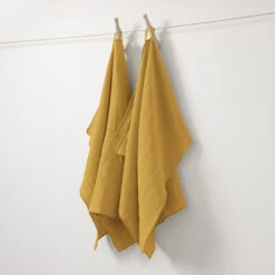Lot De 2 Essuie-mains Gaze De Coton (70 Cm) Gaïa Jaune Safran -Eminza gaia emx2 safran