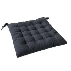 Coussin De Chaise Carré Bombay Gris Anthracite -Eminza galette de chaise bombay en coton recycl effet matelass 16 points 2 attaches 38x38 cm anthracite 127110 1675092543