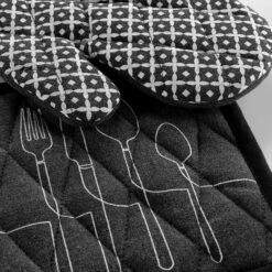 Gant Et Manique Coton Recyclé Cuisiline Gris Anthracite -Eminza gant et manique 18 x 28 cm 20 x 20 cm cuisiline anthracite coton recycl imprim 126075 1673344228