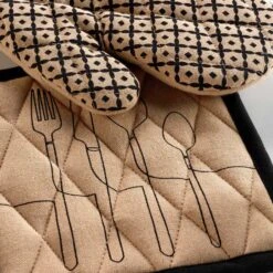 Gant Et Manique Coton Recyclé Cuisiline Beige -Eminza gant et manique 18 x 28 cm 20 x 20 cm cuisiline beige coton recycl imprim 126072 1673343877