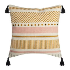 Housse De Coussin Carrée (40 Cm) Rayur Perle Jaune Ocre