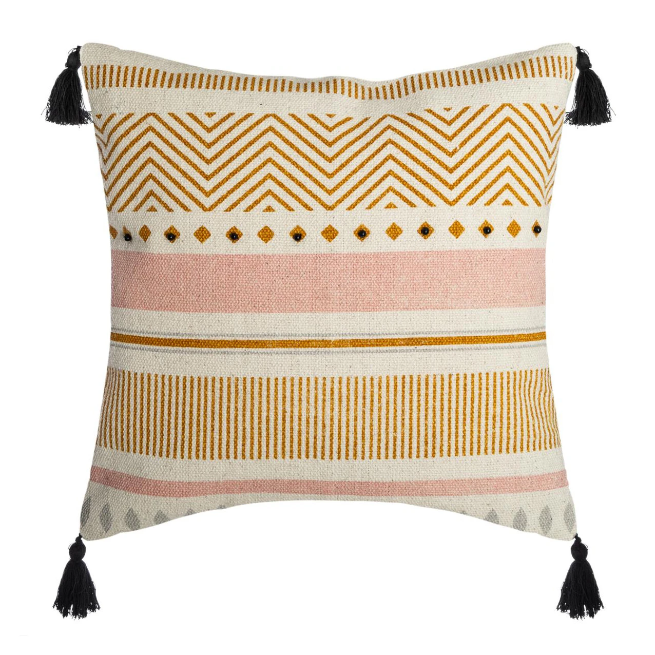 Housse de coussin carrée (40 cm) Rayur Perle Jaune ocre Housse De Coussin Carrée (40 Cm) Rayur Perle Jaune Ocre -Eminza housse cous rayur perle 40x40 67967