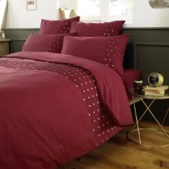 Housse De Couette Brodée Coton (200 Cm) Agathe Bordeaux