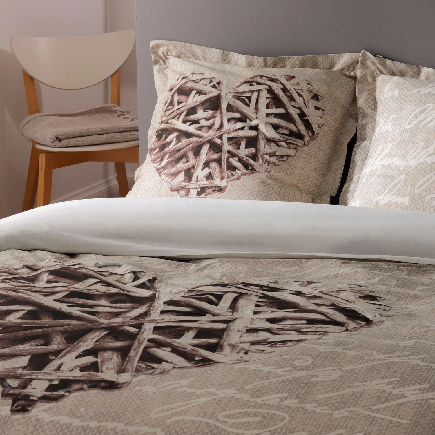 Housse de couette et deux taies coton (260 cm) Woodlove Beige Housse De Couette Et Deux Taies Coton (260 Cm) Woodlove Beige -Eminza housse de couette et deux taies 260 cm woodlove beige 48049 1666252721