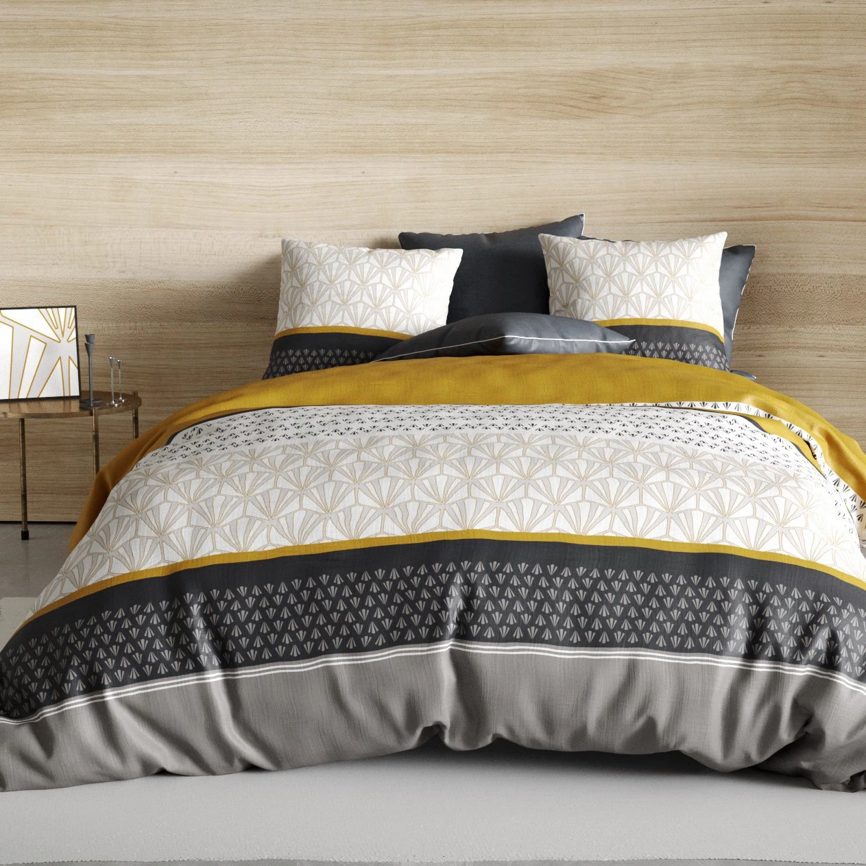 Housse de couette et deux taies coton (200 cm) Rizzo Jaune ocre Housse De Couette Et Deux Taies Coton (200 Cm) Rizzo Jaune Ocre -Eminza housse de couette et deux taies coton 200 cm rizzo jaune ocre 127604 1682674208