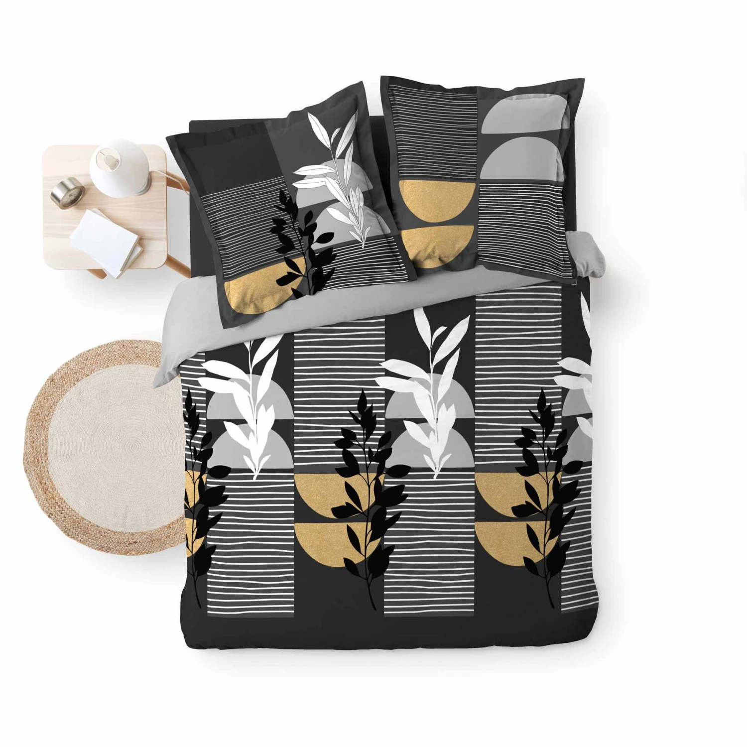 Housse de couette et deux taies coton (240 cm) Asior Noire Housse De Couette Et Deux Taies Coton (240 Cm) Asior Noire -Eminza housse de couette et deux taies coton 240 cm asior noire 118399 1669975260