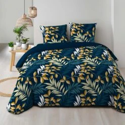 Housse De Couette Et Deux Taies Coton (260 Cm) Nelida Bleue