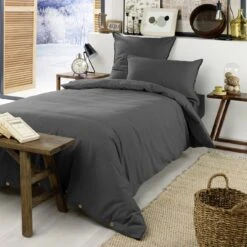 Housse De Couette Flanelle De Coton (140 Cm) Théa Gris Anthracite