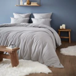 Housse De Couette Flanelle De Coton (240 Cm) Théa Gris Clair