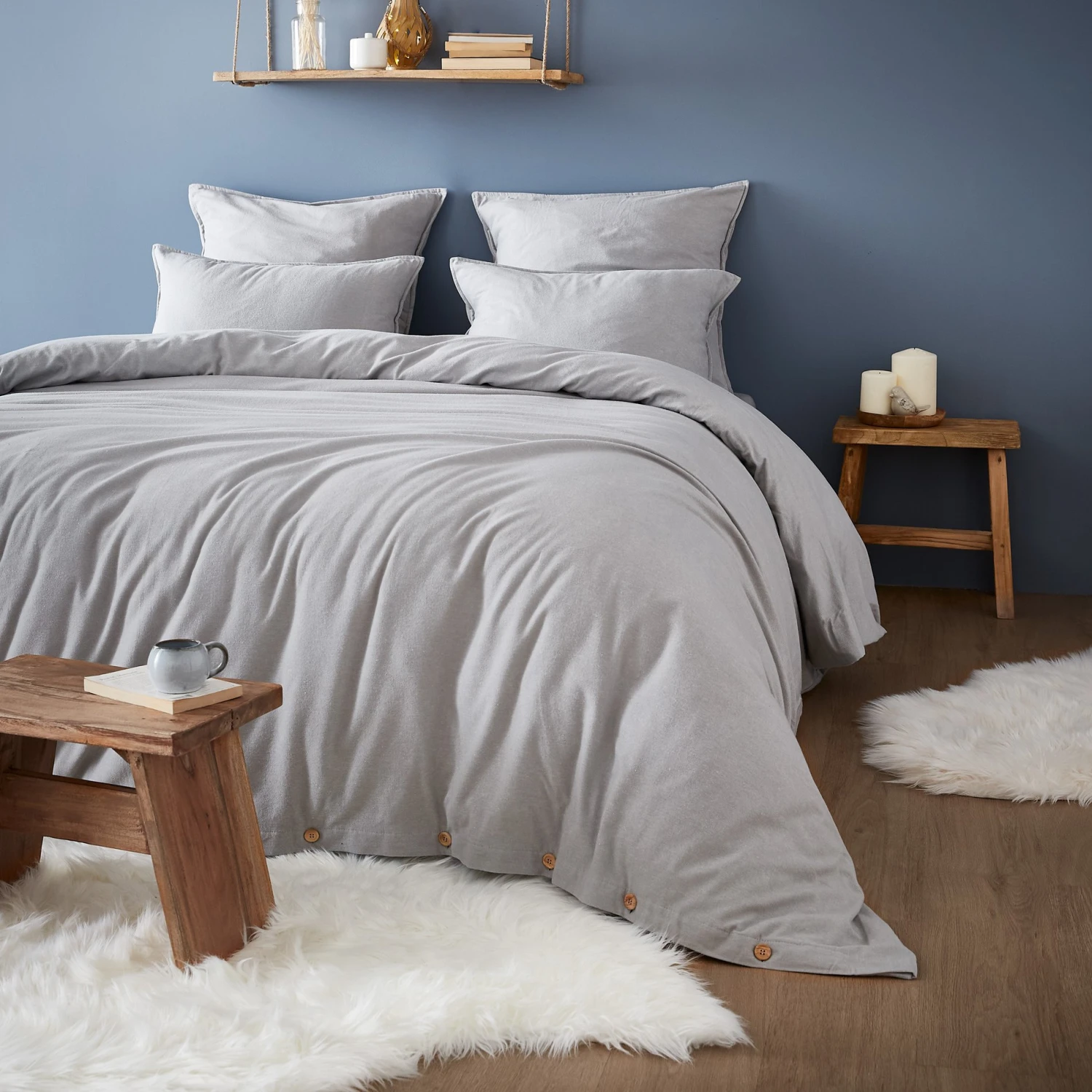 Housse de couette flanelle de coton (240 cm) Théa Gris clair Housse De Couette Flanelle De Coton (240 Cm) Théa Gris Clair -Eminza housse de couette flanelle de coton 240 cm th a gris clair 122563 1663837910