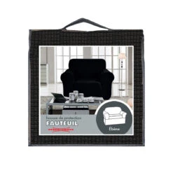 Housse De Fauteuil Extensible Prisca Noir ébène 4 Housse De Fauteuil Extensible Prisca Noir ébène -Eminza housse pour fauteuil ebene 70099 4