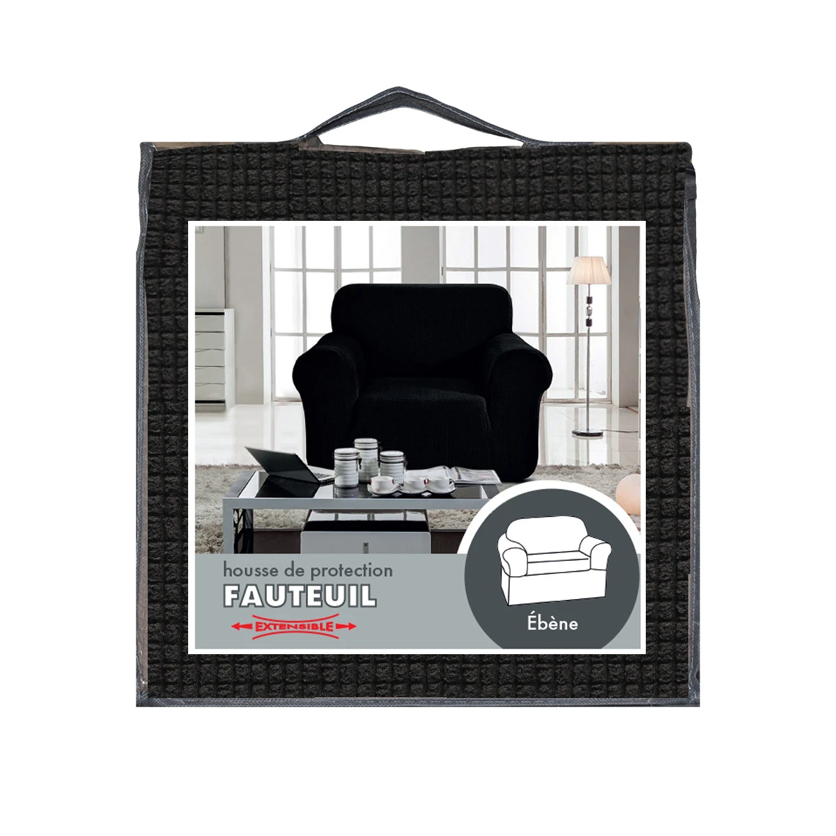 Housse de fauteuil extensible Prisca Noir ébène Housse De Fauteuil Extensible Prisca Noir ébène -Eminza housse pour fauteuil ebene 70099 4