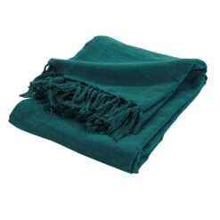 Jeté De Canapé (220 Cm) Lilia Vert Canard -Eminza jete de canape a franges 180 x 220 cm coton tisse lilia emeraude 114710 1643029830