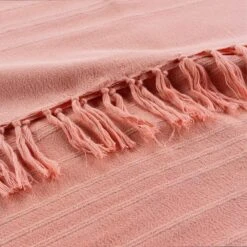 Jeté De Canapé (150 Cm) Lilia Rose Pêche -Eminza jete de fauteuil a franges 150 x 150 cm coton tisse lilia peche 114467 1643103797