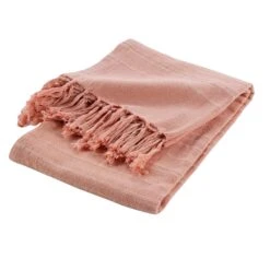 Jeté De Canapé (150 Cm) Lilia Rose Pêche -Eminza jete de fauteuil a franges 150 x 150 cm coton tisse lilia peche 114467 1643103843