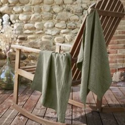 Lot De 2 Essuie-mains Gaze De Coton (70 Cm) Gaïa Vert Romarin