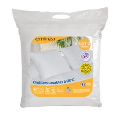 Lot De 2 Oreillers Carrés (60 Cm) Lavables à 95 ° Blanc -Eminza lot de 2 oreillers lavables a 95 c 70072 1