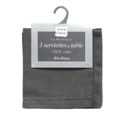 Lot De 3 Serviettes Coton Charline Gris Anthracite -Eminza lot de 3 serviettes coton charline gris anthracite 107087 1644933259